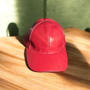Classic Red Faux Leather Cap
